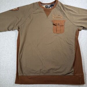 Harley Davidson Mens Pullover Sweatshirt Crew Neck EST 03 Patch Pocket Khaki XL